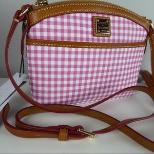 Dooney & Bourke Domed Crossbody Gingham Plaid Pink Bag Canvas Leather Purse NWT
